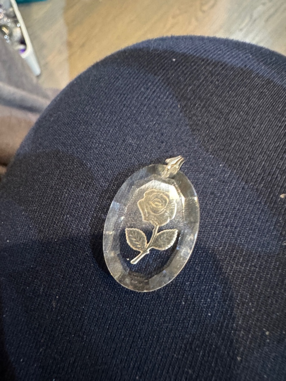 Clear Rose Pendant Necklace - Glass Etched‎ Floral Charm